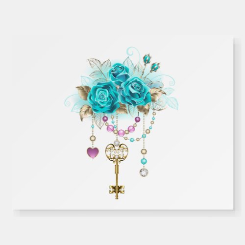 Turquoise Roses with Keys Foam Board