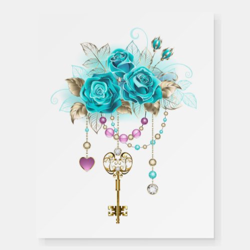 Turquoise Roses with Keys Foam Board