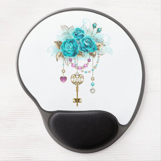 Turquoise Roses with Keys Gel Mouse Pad (Front)