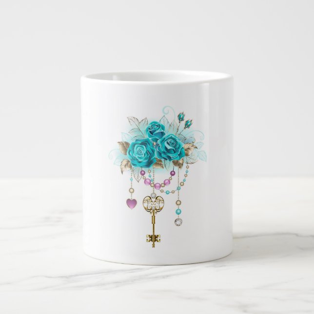 Turquoise Roses with Keys Giant Coffee Mug (Front)