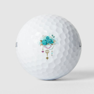 Turquoise Roses with Keys Golf Balls