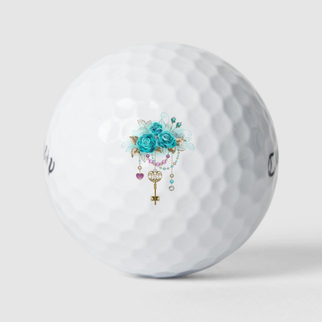 Turquoise Roses with Keys Golf Balls (Front)