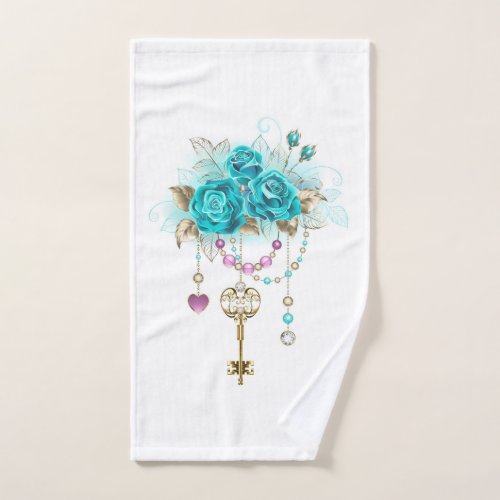 Turquoise Roses with Keys Hand Towel