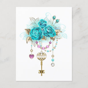 Turquoise Roses with Keys Holiday Postcard