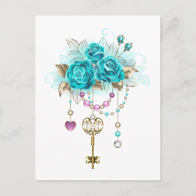 Turquoise Roses with Keys Holiday Postcard (Front)