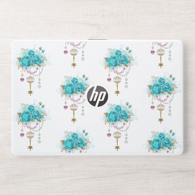 Turquoise Roses with Keys HP Laptop Skin (Front)