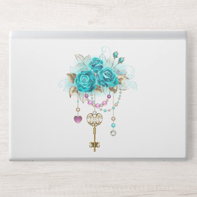Turquoise Roses with Keys HP Laptop Skin (Front)