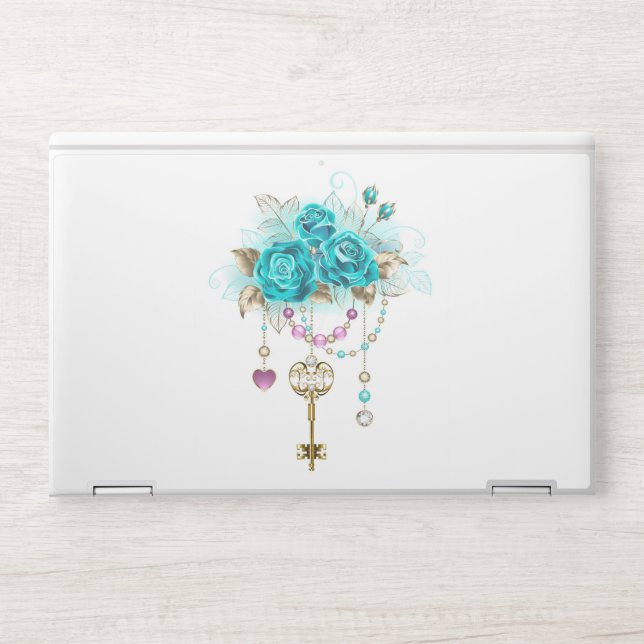 Turquoise Roses with Keys HP Laptop Skin (Front)
