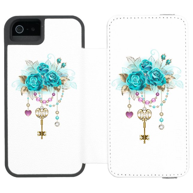 Turquoise Roses with Keys Incipio iPhone Wallet Case (Folio Open)