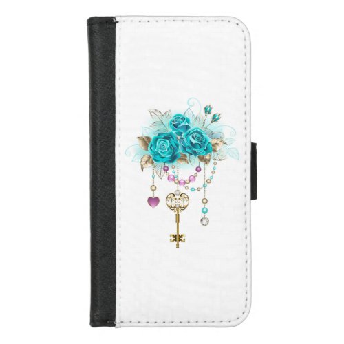Turquoise Roses with Keys iPhone 87 Wallet Case