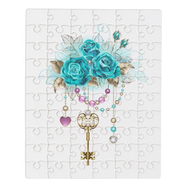 Turquoise Roses with Keys Jigsaw Puzzle (Puzzle Vertical)