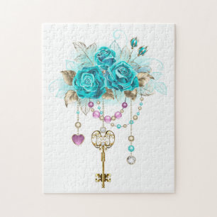 Turquoise Roses with Keys Jigsaw Puzzle