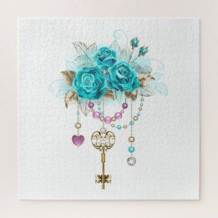 Turquoise Roses with Keys Jigsaw Puzzle
