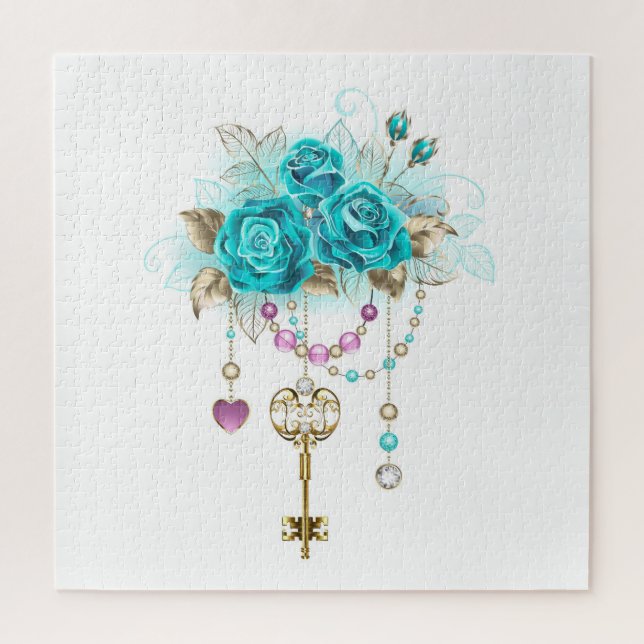 Turquoise Roses with Keys Jigsaw Puzzle (Vertical)