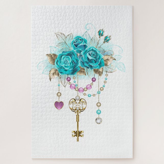 Turquoise Roses with Keys Jigsaw Puzzle (Vertical)