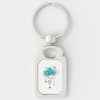 Turquoise Roses With Keys Keychain by Blackmoon9 at Zazzle