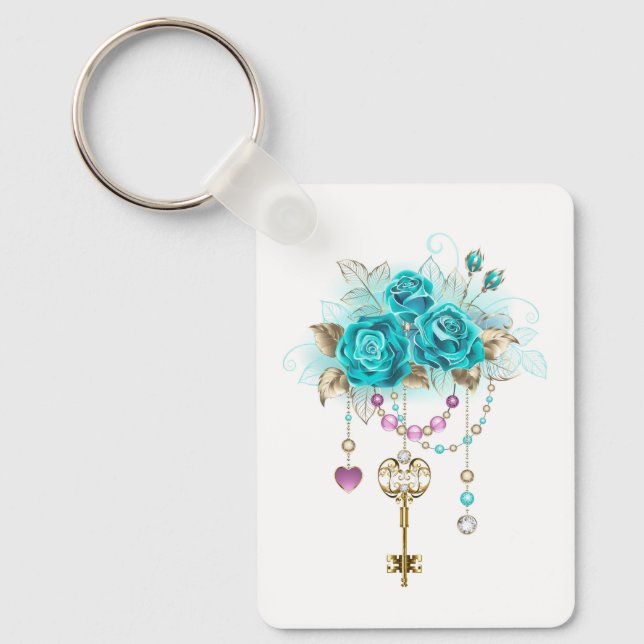 Turquoise Roses with Keys Keychain (Front)