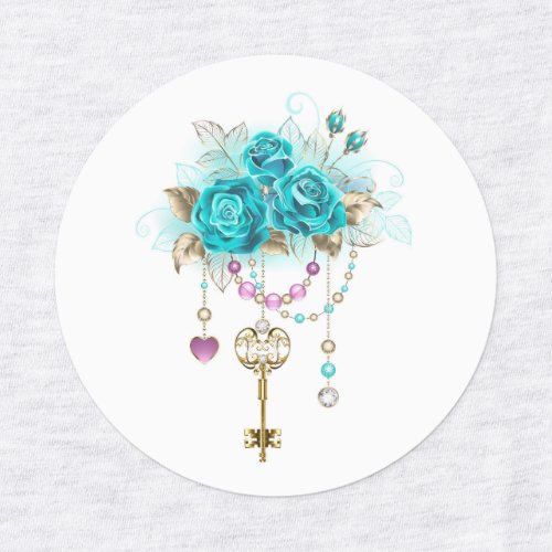 Turquoise Roses with Keys Kids Labels