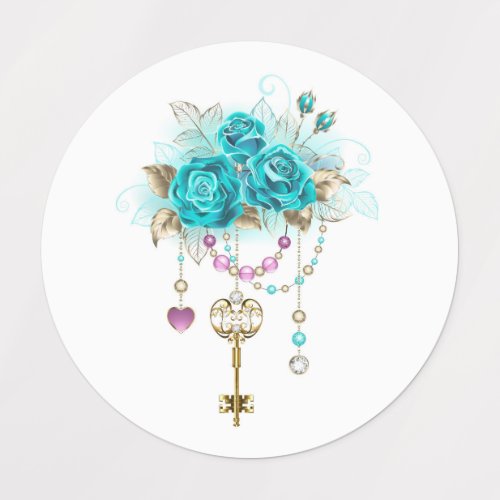 Turquoise Roses with Keys Kids Labels