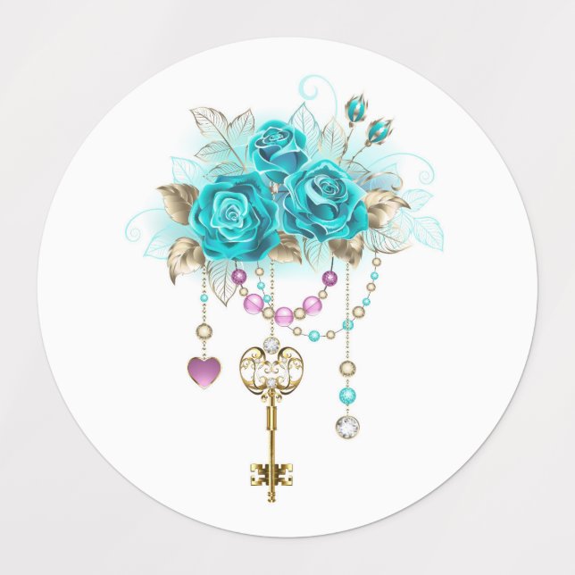 Turquoise Roses with Keys Labels (Design 1)