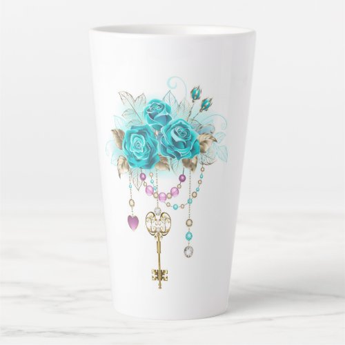 Turquoise Roses with Keys Latte Mug