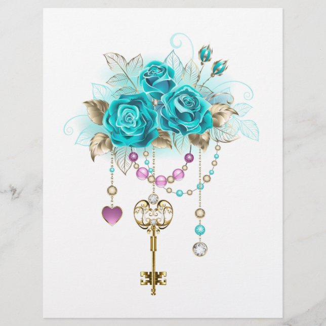Turquoise Roses with Keys Letterhead (Front)