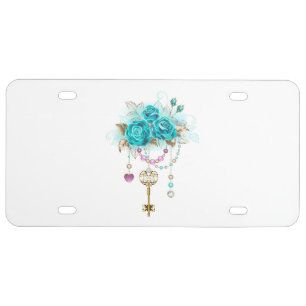 Turquoise Roses with Keys License Plate