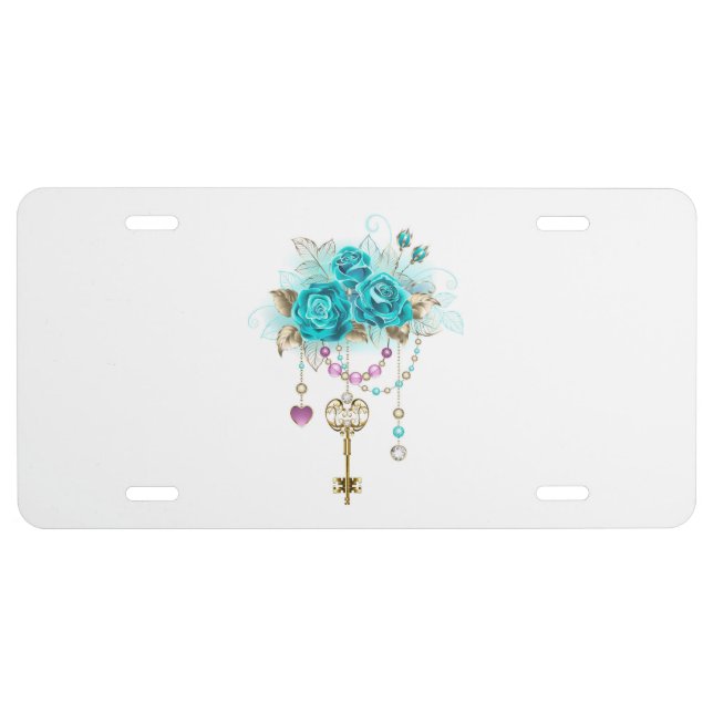 Turquoise Roses with Keys License Plate (Front)