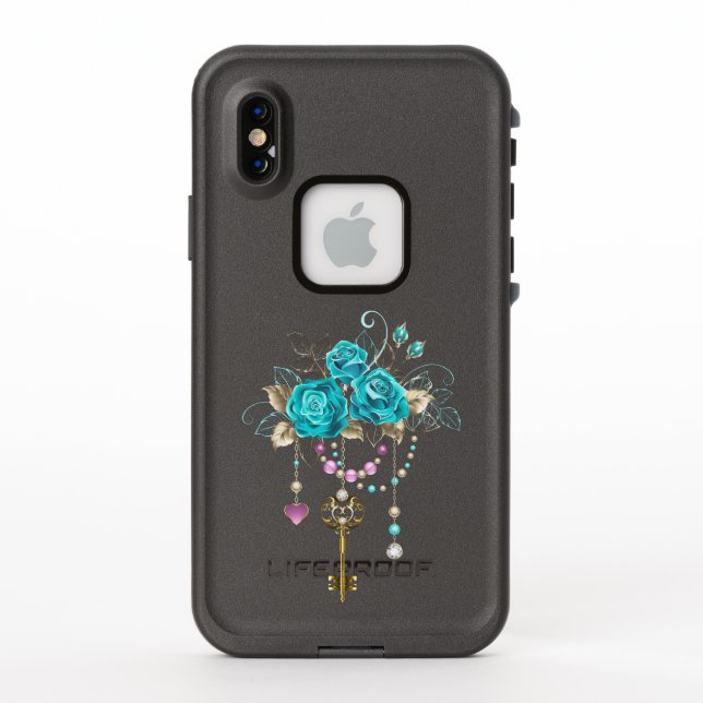 Turquoise Roses with Keys LifeProof iPhone Case (Back)