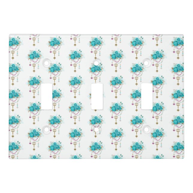 Turquoise Roses with Keys Light Switch Cover (Front)