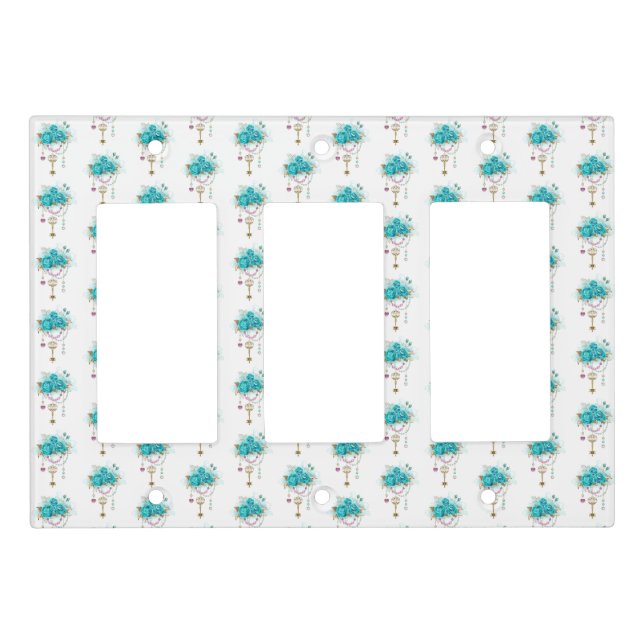 Turquoise Roses with Keys Light Switch Cover (Front)