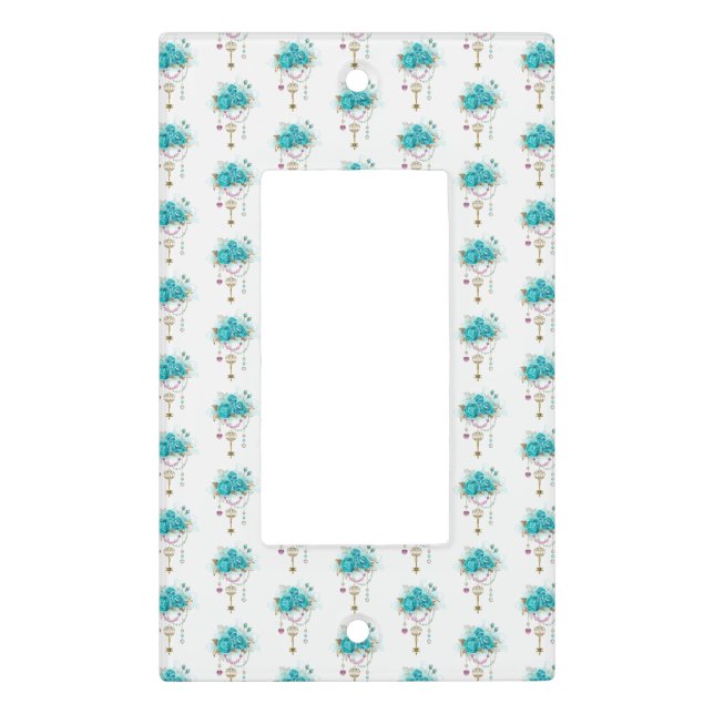 Turquoise Roses with Keys Light Switch Cover (Front)