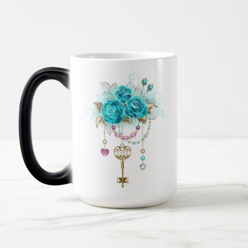 Turquoise Roses with Keys Magic Mug