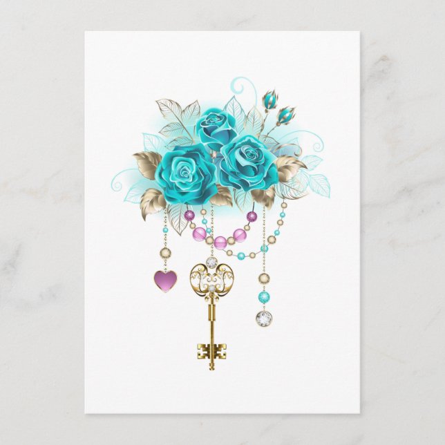 Turquoise Roses with Keys Menu (Front)