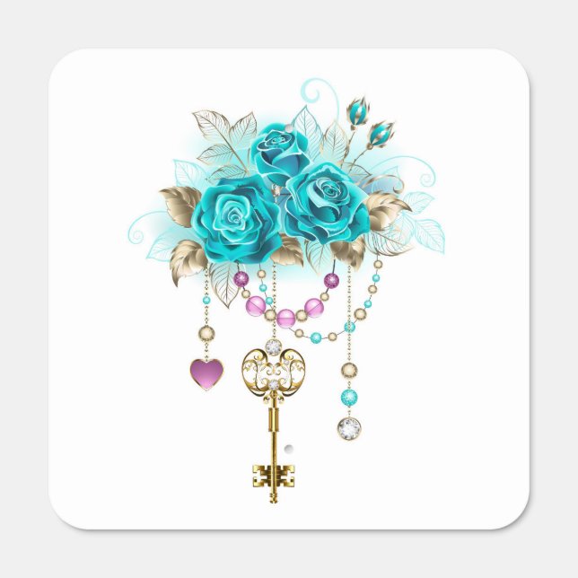 Turquoise Roses with Keys Metal Sign (Front)