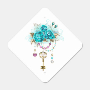 Turquoise Roses with Keys Metal Sign