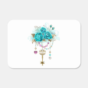 Turquoise Roses with Keys Metal Sign