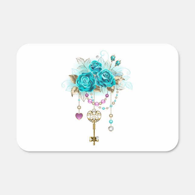 Turquoise Roses with Keys Metal Sign (Front)