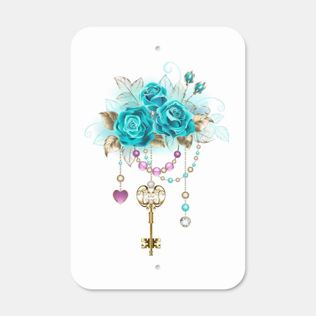 Turquoise Roses with Keys Metal Sign (Front)