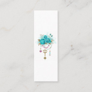Turquoise Roses with Keys Mini Business Card