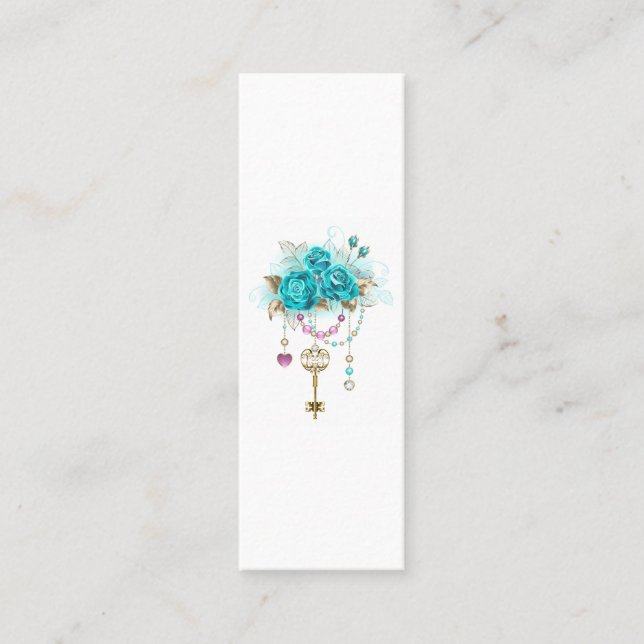 Turquoise Roses with Keys Mini Business Card (Front)