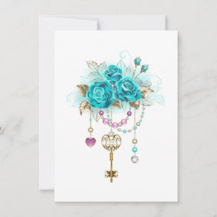Turquoise Roses with Keys Note Card