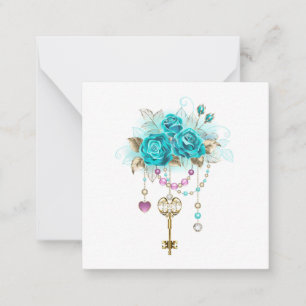 Turquoise Roses with Keys Note Card