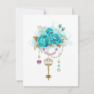 Turquoise Roses with Keys Note Card
