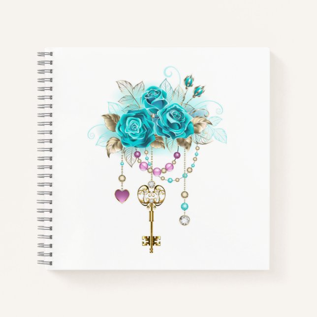 Turquoise Roses with Keys Notebook (Front)