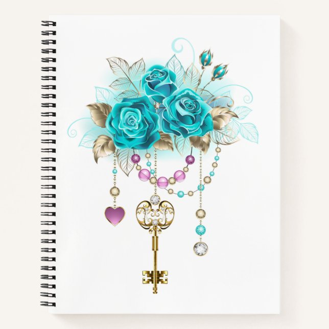 Turquoise Roses with Keys Notebook (Front)
