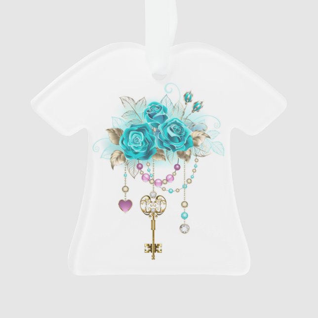 Turquoise Roses with Keys Ornament (Front)