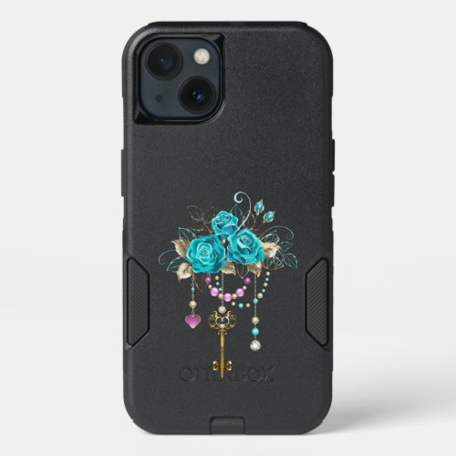 Turquoise Roses with Keys iPhone 13 Case