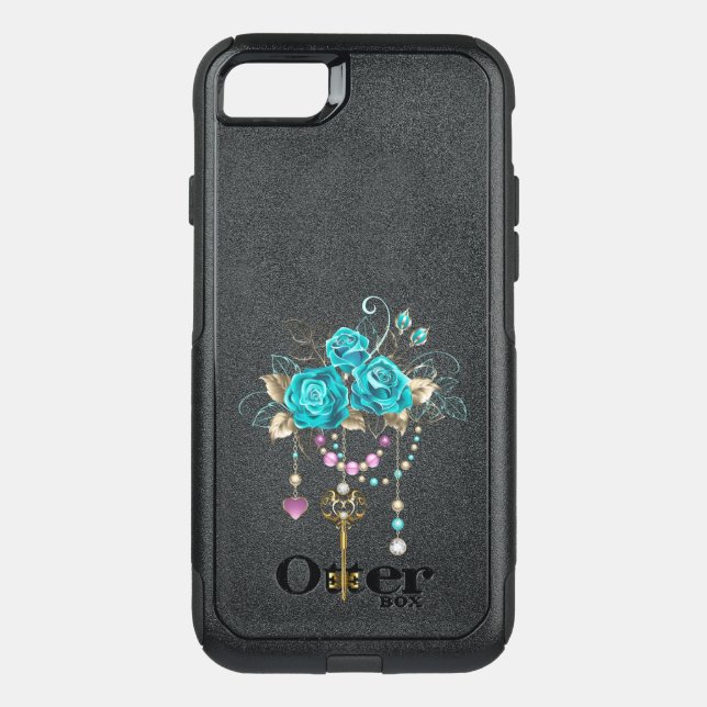Turquoise Roses with Keys Otterbox iPhone Case (Back)