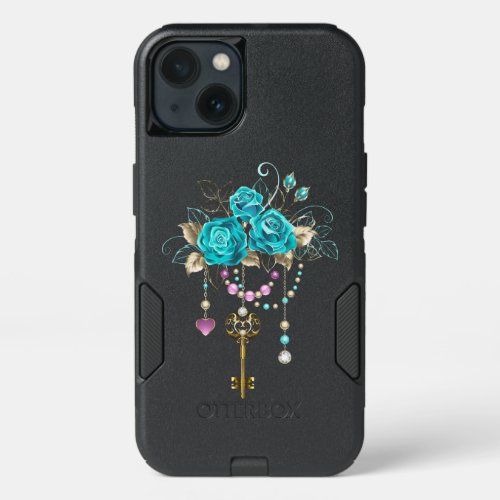 Turquoise Roses with Keys iPhone 13 Case